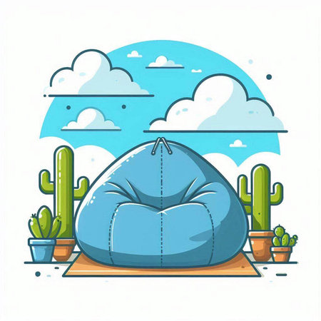 Illustration of a comfortable pillow in the desert with cactusesのイラスト素材