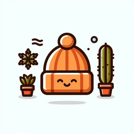 Cute winter hat and cactus. Vector flat cartoon character illustrationのイラスト素材