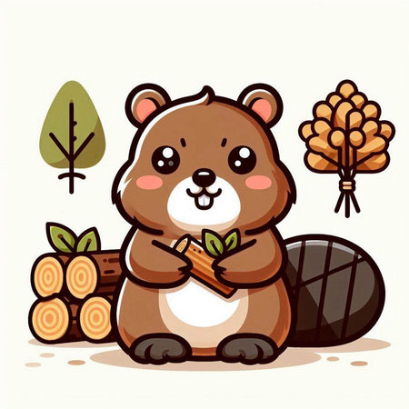 Cute beaver with a carrot in his hand. Vector illustration.のイラスト素材
