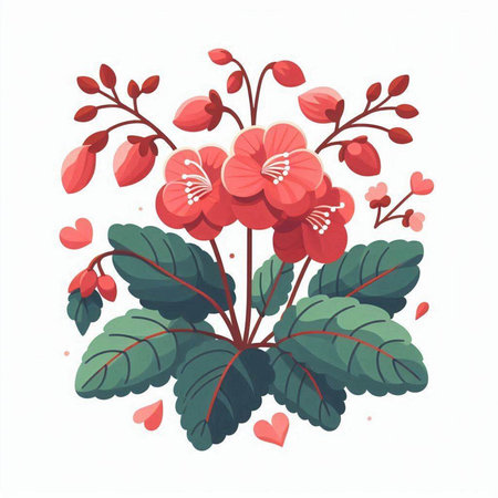 Red geranium flowers isolated on white background. Hand drawn vector illustration.のイラスト素材