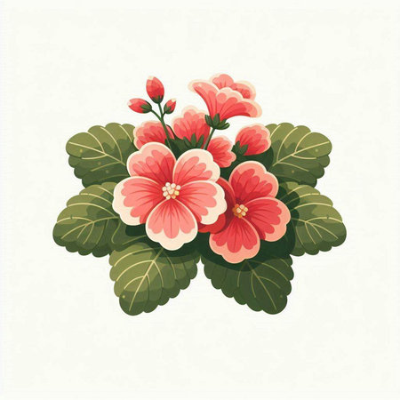 Illustration of pink geranium flowers on white background. Vector illustration.のイラスト素材