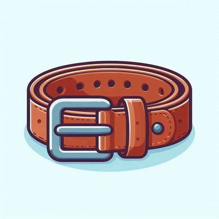 Vector illustration of a brown belt with a buckle on a blue backgroundのイラスト素材