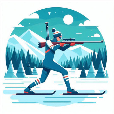 Winter sports. Man skiing in the mountains. Flat vector illustration.のイラスト素材