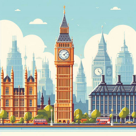 Big Ben and Houses of Parliament, London, UK. Vector illustrationのイラスト素材