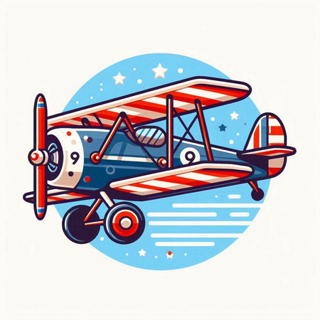 Retro biplane. Cartoon illustration of retro biplane. Vector illustration.のイラスト素材