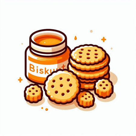Jar of honey and cookies isolated on white background. Vector illustration.のイラスト素材