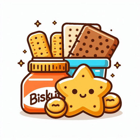 Vector illustration of a jar with cookies and crackers on a white backgroundのイラスト素材