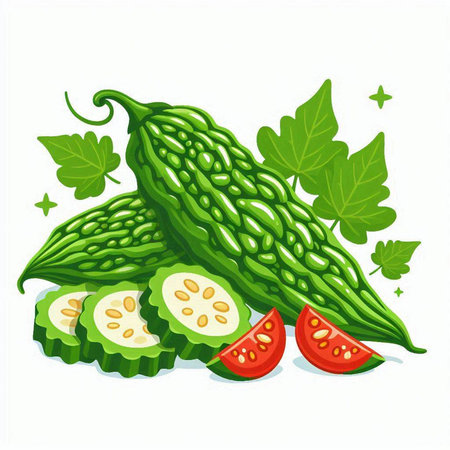 Bitter gourd isolated on white background. Vector illustration.のイラスト素材