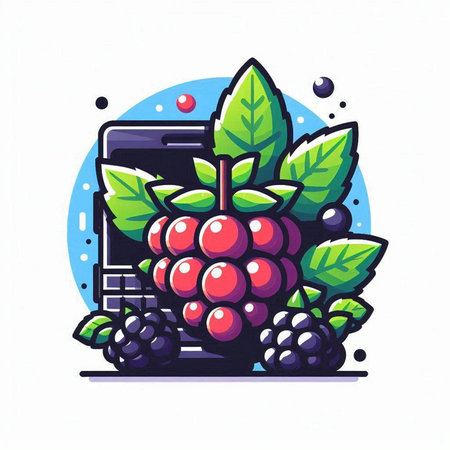 Bunch of blackberries and red currant berries with green leaves. Vector illustration.のイラスト素材