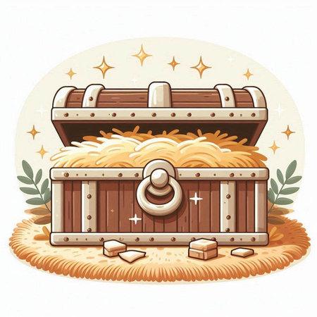 Treasure chest on the sand. Vector illustration of a treasure chest.のイラスト素材
