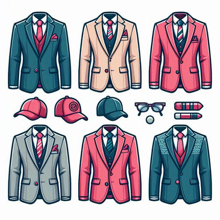 Vector illustration of a set of men's suits in a flat style.のイラスト素材