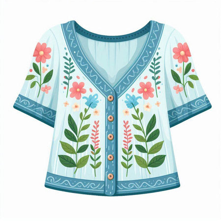 Embroidery embroidery on a blouse. Vector illustration.のイラスト素材