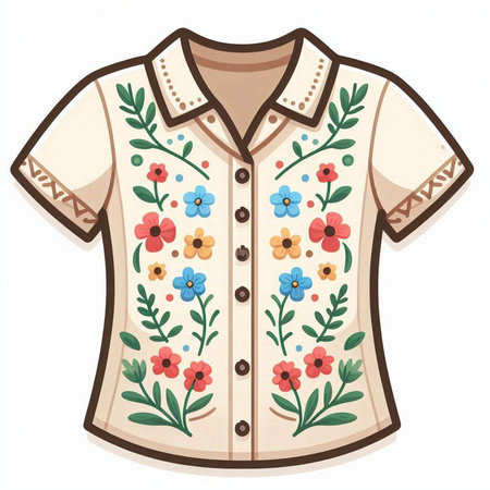 Illustration of a shirt with a floral pattern on a white backgroundのイラスト素材