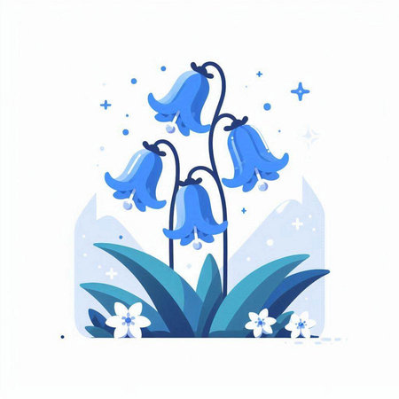 Bluebells and snowflakes on white background. Vector illustration.のイラスト素材