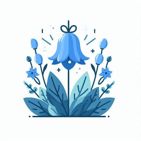 Flower composition with bluebells and leaves. Vector illustration.のイラスト素材