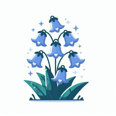 Blue bells on a white background. Vector illustration in cartoon style.のイラスト素材
