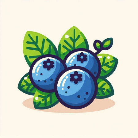Vector illustration of blueberry with green leaves on a white background.のイラスト素材