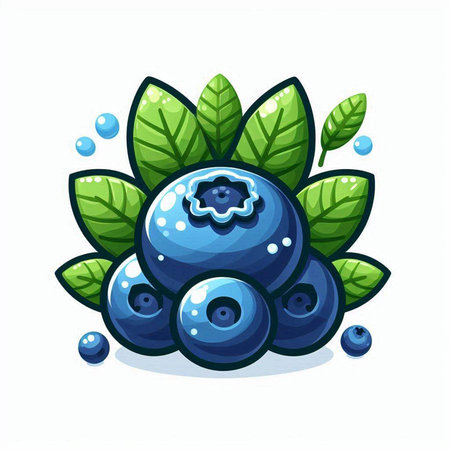 Blueberry with leaves isolated on white background. Vector cartoon illustration.のイラスト素材