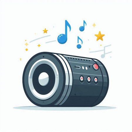 Video camera with music notes. Vector illustration on a white background.のイラスト素材