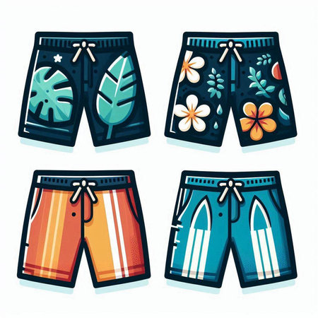 Swimming trunks. Vector set of summer shorts isolated on white background.のイラスト素材