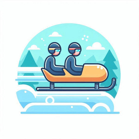 Sledding and snowboarding. Winter sport. Vector illustration.のイラスト素材
