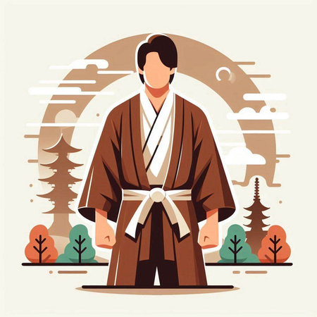 Karate man in kimono. Vector illustration in flat styleのイラスト素材