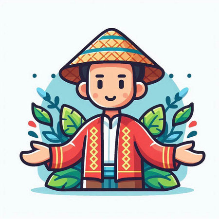 Cute cartoon man wearing traditional mexican costume. Vector illustrationのイラスト素材