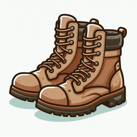 Hiking boots isolated on white background. Cartoon style. Vector illustration.のイラスト素材