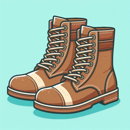 Vector illustration of a pair of brown boots on a blue background.のイラスト素材