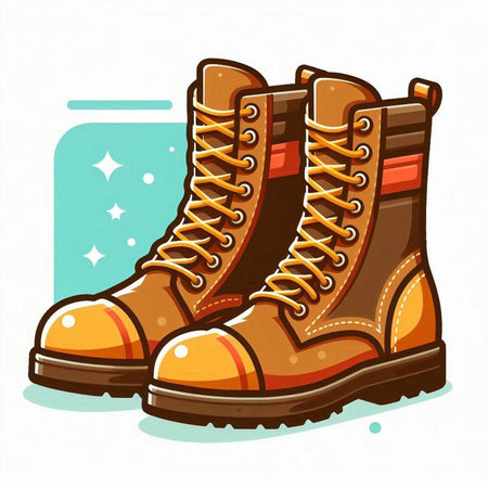 Pair of vintage hiking boots on white background. Vector illustration.のイラスト素材