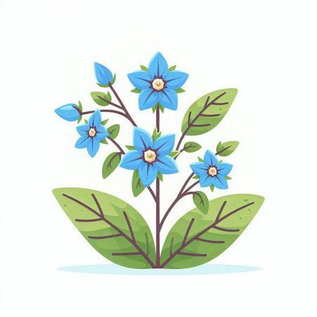 Blue flower isolated on white background. Vector illustration in cartoon style.のイラスト素材