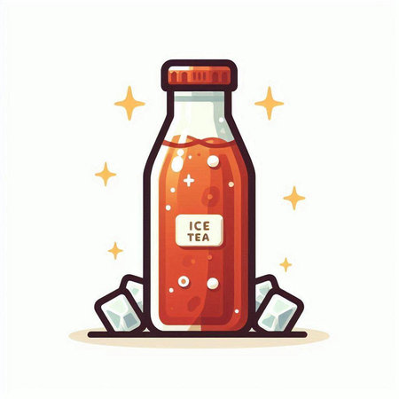 Illustration of a bottle of cola with ice cubes. Vector illustration.のイラスト素材