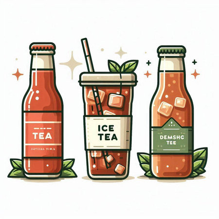 Bottles of ketchup, cola and soda drinks. Vector illustration.のイラスト素材