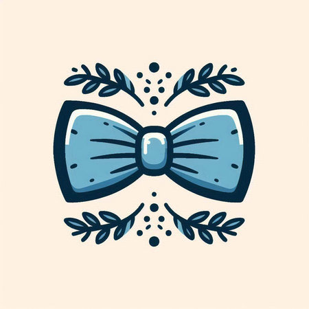 Vector illustration of a blue bow tie with laurel wreath.のイラスト素材