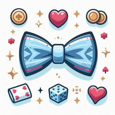 Bow tie, dice and hearts. Vector illustration in cartoon style.のイラスト素材