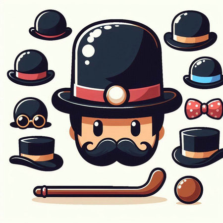 Retro cartoon man with mustaches and mustaches. Vector illustration.のイラスト素材