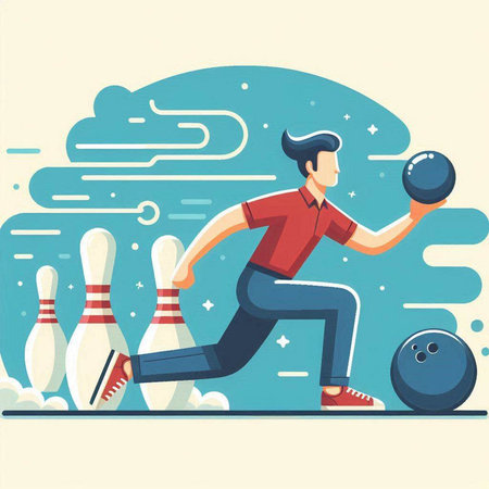 Vector illustration of a man playing bowling. Flat style design. Concept for web, site, advertising, banner, poster, board and print.のイラスト素材