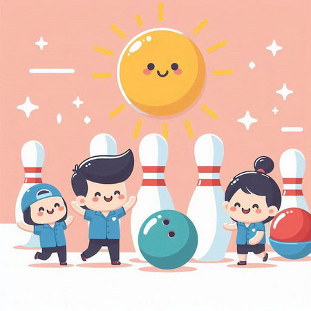 cute boy and girl playing bowling with sun vector illustration design.のイラスト素材