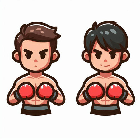 Boxing Boy and Girl Cartoon Mascot Character Vector Illustrationのイラスト素材