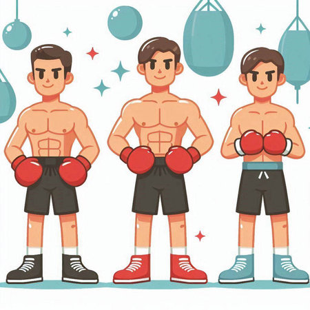 Cartoon boxer set. Vector illustration of boxer set. Boxing vector set.のイラスト素材