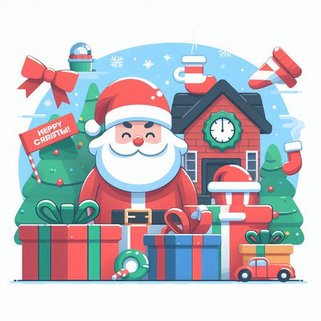 Santa Claus with Christmas gifts. Merry Christmas and Happy New Year. Vector illustrationのイラスト素材