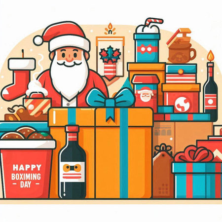 Santa Claus with gift box. Merry Christmas and Happy New Year. Vector illustrationのイラスト素材
