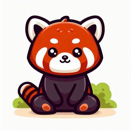 Cute red panda sitting on the ground. Vector illustration.のイラスト素材
