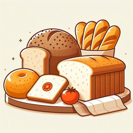Illustration of a set of bread and buns. Vector illustrationのイラスト素材