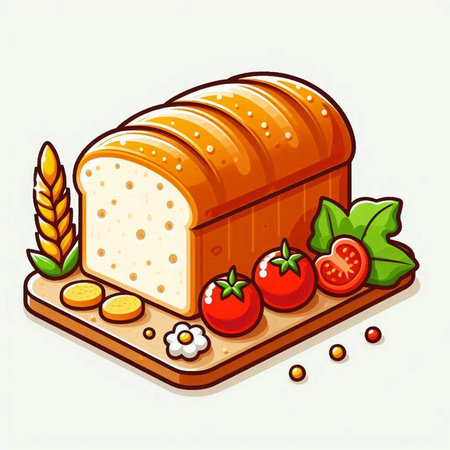 Illustration of a bread loaf with tomatoes and spices on a white backgroundのイラスト素材