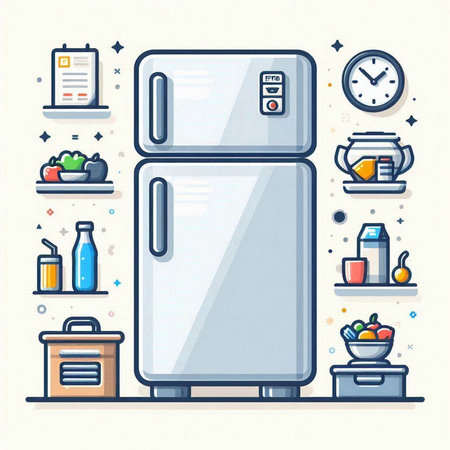 Modern flat thin line icons of refrigerator and kitchen. Vector illustration.のイラスト素材