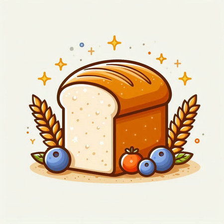 Illustration of a loaf of bread with blueberries and wheat earsのイラスト素材