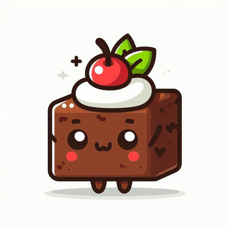 Cute chocolate cake with cherry. Vector cartoon character illustration icon designのイラスト素材