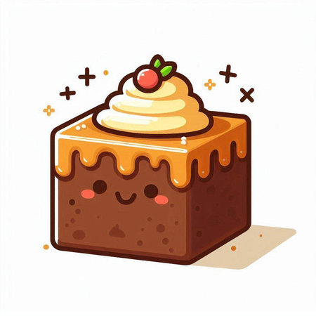 Cake vector illustration isolated on white background. Cute cartoon kawaii dessert.のイラスト素材