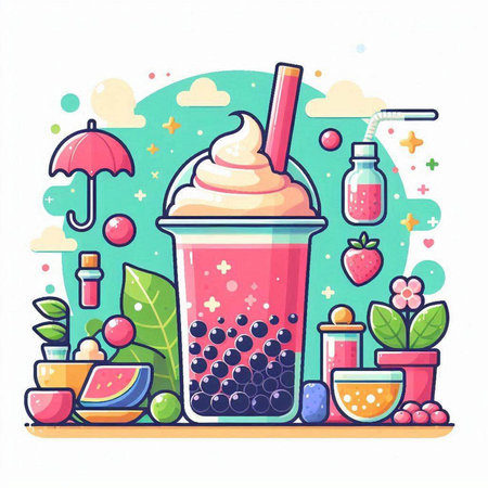 Fruit and berry smoothies. Vector illustration in flat styleのイラスト素材